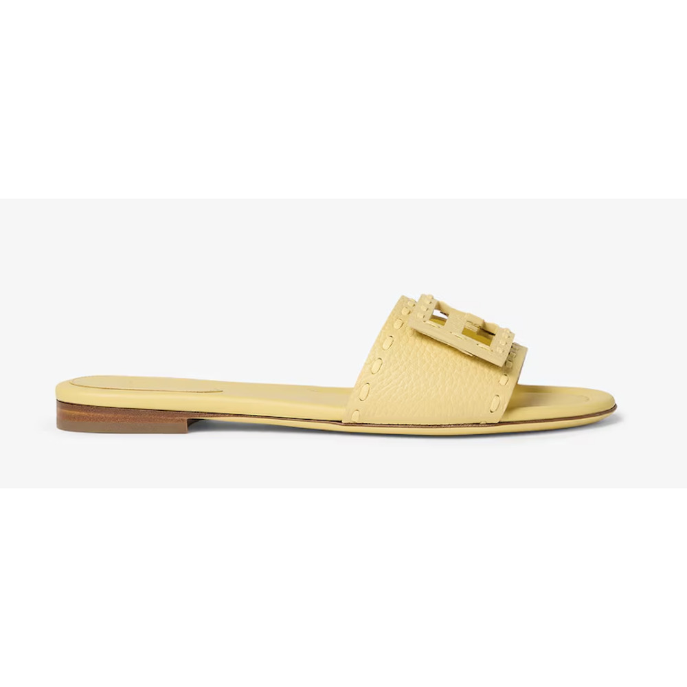 Fendi Baguette Light Yellow Leather FF Monogram Logo Mule Slide Flat Sandal 39 - Picture 3 of 16